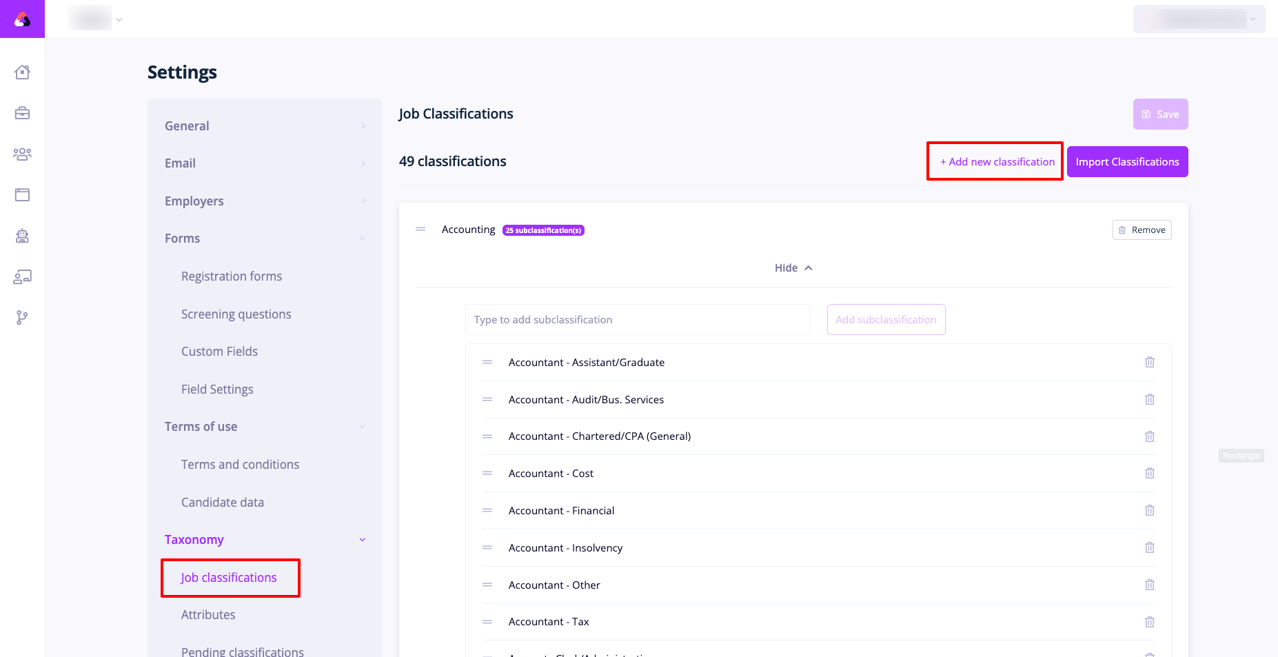 How to I add or remove Job Classifications